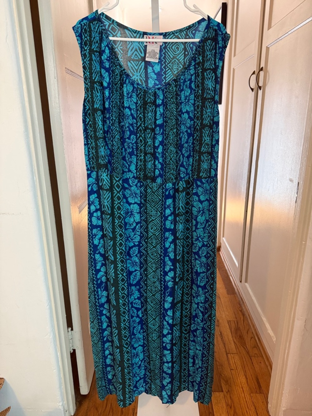 Vintage Hawaiian Sleeveless Blue Patterned Maxi Dress by R&K Originals
